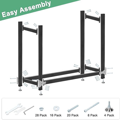 M METERXITY 4ft 1/4 Cord Firewood Rack Outdoor Upgrade Heavy Load-Bearing Frame, Wood Racks with Anti-Slip Adjustable Pad, Firewood Logs Holder Stand for Outdoor Indoor Patio Firepit