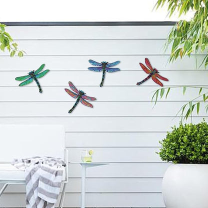 dreamskip Metal Dragonfly Wall Decor Art, 4 Pack Colorful Metal Dragonflies Outdoor Wall Art, Hand Painted Outdoor Wall Decor For Garden, Yard, Fence, Patio, Outside, Living Room Decoration