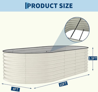 Garvee 2 Pack 10x4x1.5ft Galvanized Raised Garden Bed Kit, Oval Metal Planter Boxes with Anti-Cut Safety Edges, Rust-Resistant Deep Root Planters for Outdoor Vegetables, Flowers, Herbs, Beige