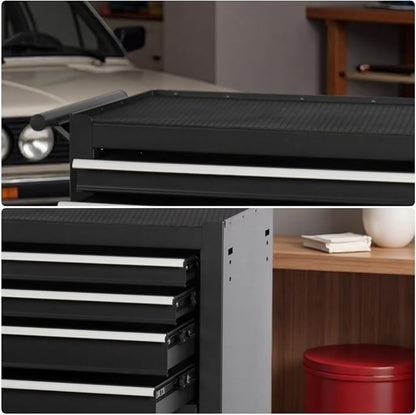 Tool Chest, 4-Drawers Rolling Tool Box with Workbench, Handle & Wheels, Large Space Mechanic Tool Cart, Suitable for Garages, Workshop, Warehouse, Repair Shops, Capacity 450lbs, Black