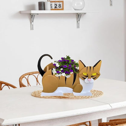 Orange and White Cat Planter Pots, 12.5 x 5.6 x 7.8 Inches | Cat Flower Pot, Cute Animal Shaped Plant Pot, Gifts for Women & Pet Lovers, Indoor Outdoor Garden Home Office Decor