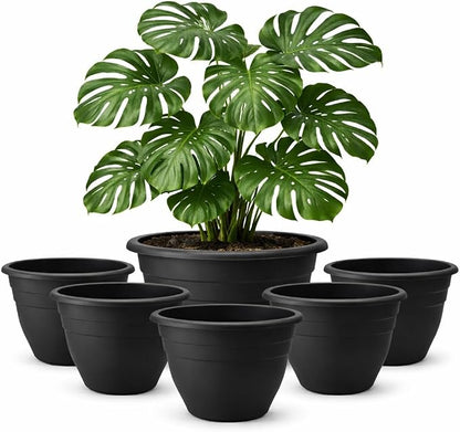 RooTrimmer 6 Pack 16 Inch Large Plant Pots Outdoor,Heavy Duty Plastic Planters with Drainage Holes,Lightweight Black Flower Pots for Indoor Outdoor Plants,Patio,Garden & Trees