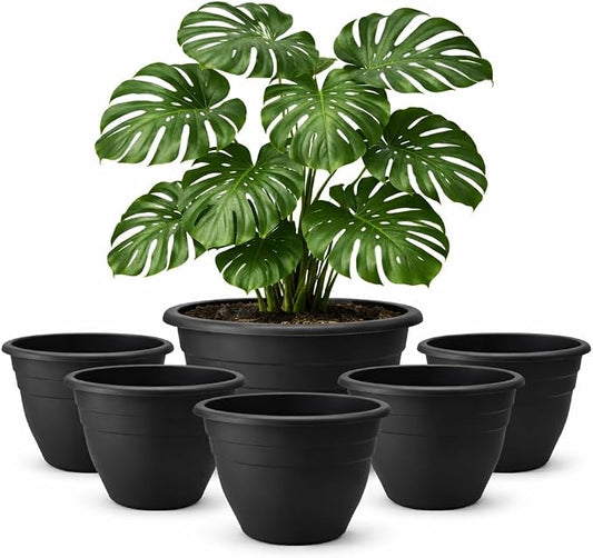 RooTrimmer 6 Pack 16 Inch Large Plant Pots Outdoor,Heavy Duty Plastic Planters with Drainage Holes,Lightweight Black Flower Pots for Indoor Outdoor Plants,Patio,Garden & Trees