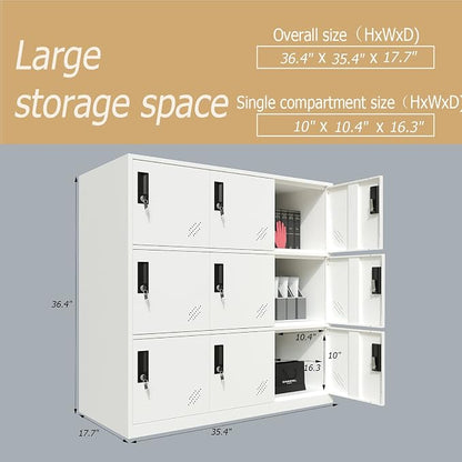 MECOLOR 9 Door Metal Office Storage Locker Cabinet, Gym School and Home Locker,Metal Locker Storage for Employee Staff or Workers(Full White)