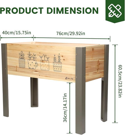 Raised Garden Bed for Kids - 30”L*16”W*24”H Elevated Wooden Planter Box Stand, Backyard, Patio, Balcony w/Bed Liner, 170lb Capacity (Green)