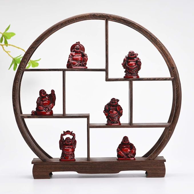 6Pcs 2in Red Resin Laughing Buddha Figurines, Tabletop Lucky Decor | Maitreya Buddha Statue, Flower Pot Statue, Home Office Desk Decor, Fengshui Collection Gift Ornaments