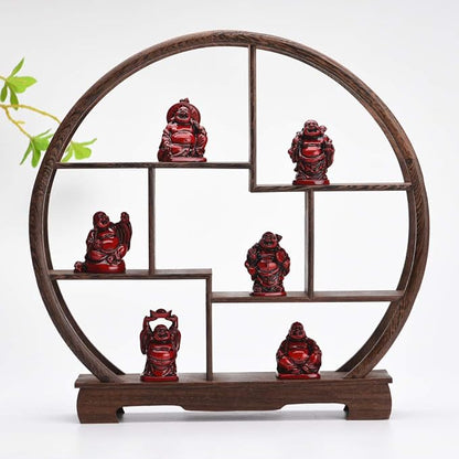 6Pcs 2in Red Resin Laughing Buddha Figurines, Tabletop Lucky Decor | Maitreya Buddha Statue, Flower Pot Statue, Home Office Desk Decor, Fengshui Collection Gift Ornaments