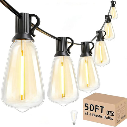 Svater 50 FT Outdoor String Lights, Patio Light with 26 ST38 Edison Bulbs | Outside Waterproof Hanging Lighting, Shatterproof, Connectable for Bistro Cafe Market Backyard Porch,Warm White, Dimmable
