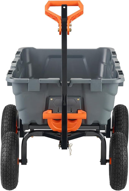 VEVOR Heavy Duty 1200lbs 7 Cu.Ft Wheelbarrow Garden Dump Cart Wagon | 2-in-1 Convertible Handle to Trailer For ATV Mower Tractor, 13in All Terrain Wheels