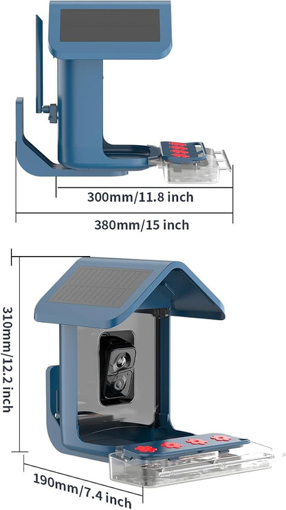 Bird Feeder with Camera Solar Powered : Smart Camera Bird Feeder 2K Live Feed Cam for Outdoor Backyard - Ai Identify Auto Capture Videos Pictures, Gifts for Birdlover Mom Dad, 2.5GHz WiFi