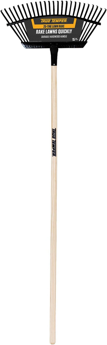 TRUE TEMPER 1789200 18-Tine Steel Lawn Rake with Hardwood Handle