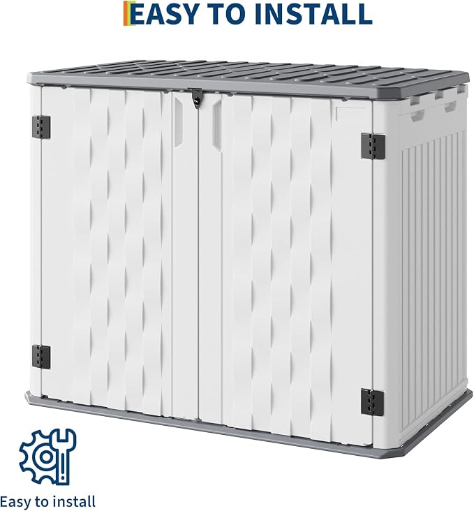 35Cu ft Outdoor Resin Storage Cabinet, Outdoor Trash Can Storage Waterproof, Outdoor Resin Storage Box for Patio Tools, Sofa Cushion, Lawn Mower and Garbage Cans