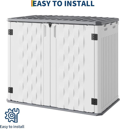 35Cu ft Outdoor Resin Storage Cabinet, Outdoor Trash Can Storage Waterproof, Outdoor Resin Storage Box for Patio Tools, Sofa Cushion, Lawn Mower and Garbage Cans