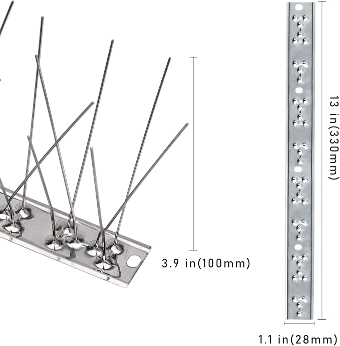 Hausse Stainless Steel Bird Spikes 10 Pack, Squirrel Small Birds Pigeons Crows and Woodpeckers Deterrent Devices Bird Repellent Spikes, Assemble Easily Covers 10 Feet for Outdoor Wall Fence