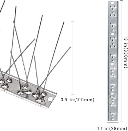 Hausse Stainless Steel Bird Spikes 10 Pack, Squirrel Small Birds Pigeons Crows and Woodpeckers Deterrent Devices Bird Repellent Spikes, Assemble Easily Covers 10 Feet for Outdoor Wall Fence