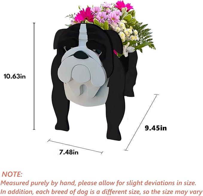 Black English Bulldog Dog Planter Pots, 9.45 x 7.48 x 10.63 Inches | Dog Flower Pot, Cute Animal Shaped Plant Pot, Gifts for Women & Pet Lovers, Indoor Outdoor Garden Home Office Decor