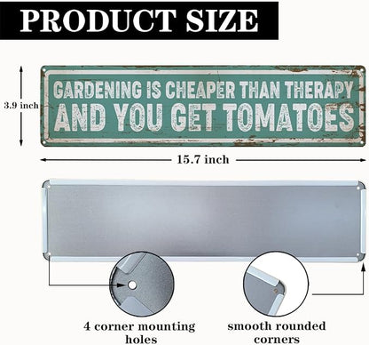 Garden Metal Tin Sign, Funny Garden Decor, Vintage Farmhouse Wall Art, Gardening Is Cheaper Than Therapy Sign, for Yard Fence Door Porch, Indoor Outdoor Gardens Decoration, 15.7 x 3.9 Inches