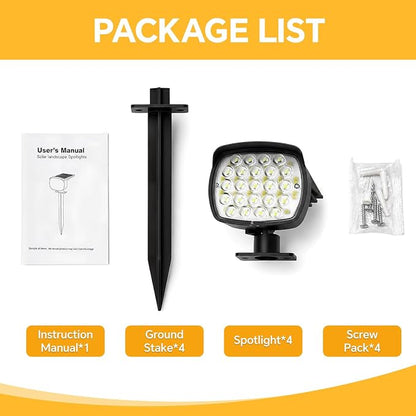 Solar Spot Lights Outdoor, 4 Pack 58 LED Solar Landscape Spotlights, Auto On/Off 3 Lighting Modes, 2-in-1 IP65 Waterproof Solar Landscape Lights for Yard Garden Pathway Tree