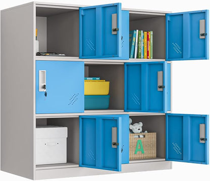 MECOLOR 9 Door Metal Office Storage Locker Cabinet, Gym School and Home Locker,Metal Locker Storage for Employee Staff or Workers(Blue)