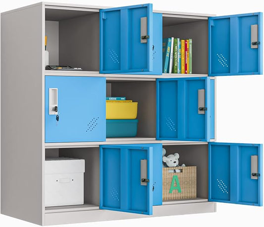 MECOLOR 9 Door Metal Office Storage Locker Cabinet, Gym School and Home Locker,Metal Locker Storage for Employee Staff or Workers(Blue)