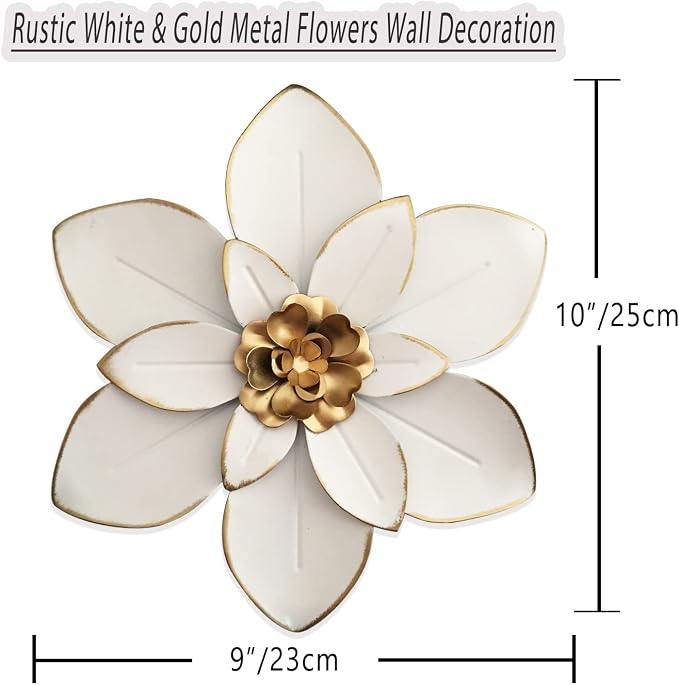 Metal Flower Wall Art Decor, 10“ Rustic Modern Floral Sculpture, Distressed Iron Wall Hanging Home Decoration Accent Artworks for Indoor Kitchen Bedroom Living Room Office Outdoor Garden Patio | Distressed Iron Wall Hanging Home Decoration Accent Artwo...