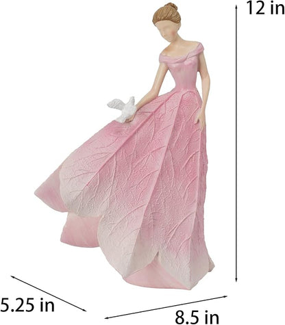 Guichifun Fairy Statue Collection Home Decoration - Pink Leaf Angel Girls Resin Home Garden Decor for Outside or Inside Rustic Fairy Garden Figurines Gifts for Women 8.5 x 5.25 x 12 Inch