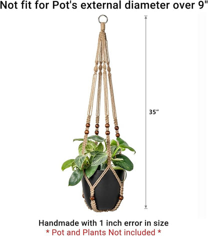 Mkono Macrame Plant Hanger Indoor Jute Hanging Planter Basket with Wood Beads Decorative Flower Pot Holder No Tassels for Indoor Outdoor Boho Home Decor 35 Inch, Brown, Set of 1 (POTS NOT Included)