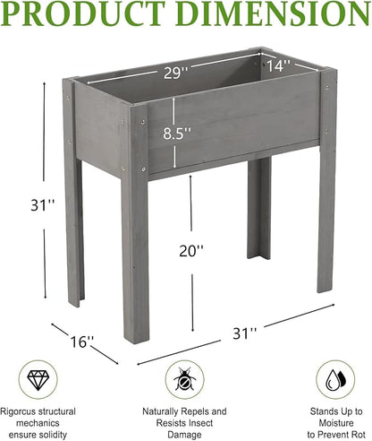 Raised Garden Bed with Legs, 31x16x30 in Planter Boxes Outdoor, Elevated Wooden Planter Box Standing Growing Bed for Gardening, Backyard, Patio and Balcony (Grey, 31x16x30)