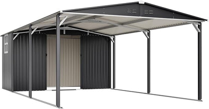 KEIKI 12x23 FT Heavy Duty Metal Carport with Storage Shed, Steel Garage Shelter with Sliding Door, Waterproof Sloped Roof, UV Protection Panels, Outdoor Car Canopy for Car, Boat, Tractor