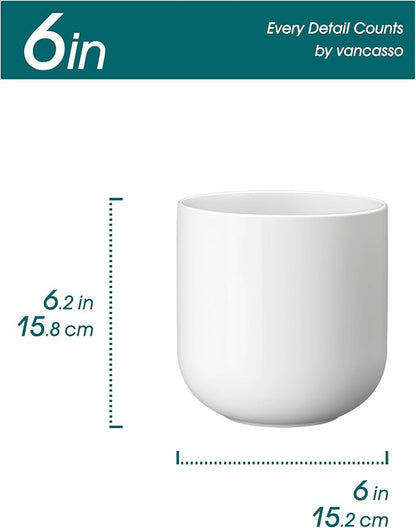vancasso 6 Inch Ceramic Plant Pots, Planters with Drainage Hole, Flower Pots Planters Pots for Indoor Plants, Modern Indoor Decorative Garden Pot, Home Decor, White