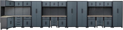 Garage Storage Cabinet System,26Pcs Garage Cabinets and Storage System Corner Workshop Set with Corner Cabinet, Cabinet Drawers, Workbench, Pegboard for Tool Organization, Black Grey