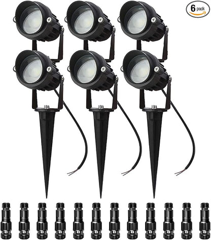 LAVAED 10W LED Landscape Lights 12V Outdoor Spotlight with Connectors Low Voltage Landscape Lighting Warm White Waterproof Yard Uplight(6 Pack)