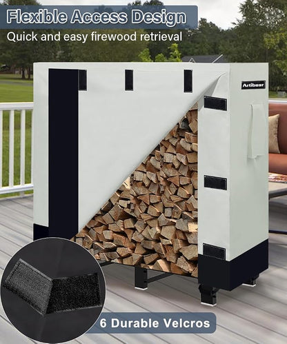 4ft Firewood Rack Cover for Wood Holder, Waterproof Wood Pile Cover for Outside, Indoor Outdoor Log Rack Cover with Buckle, Khaki, 420D Oxford Cloth (Frame not Included)