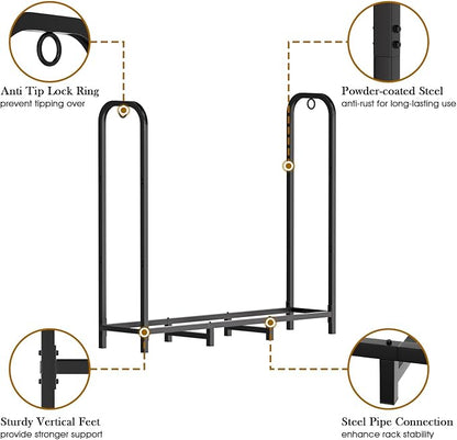 Gtongoko 4ft Heavy Duty Metal Firewood Rack Outdoor Indoor Fire Wood Holder Rack for Fireplace, Log Racks for Firewood Outdoor, Wood Pile Storage Organizer, Black