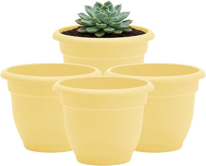 Bloem Ariana 6" Plastic Self-Watering Planter, Daffodil, 4-Pack | Self-watering disk at the bottom of each pot that acts as a water wick and reservoir for optimal plant health