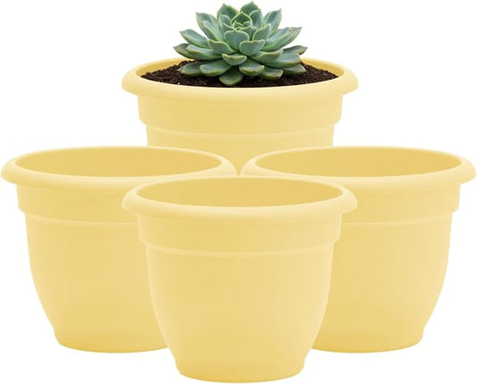 Bloem Ariana 8" Plastic Self-Watering Planter, Daffodil, 4-Pack | Self-watering disk at the bottom of each pot that acts as a water wick and reservoir for optimal plant health