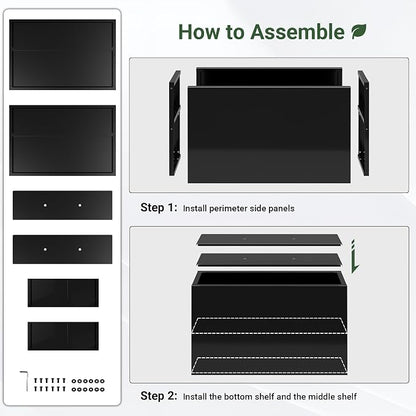 Metal Planter Box 36” x 12” x 24” for Porch, Garden, Patio, Yard | Heavy Duty Rectangle Planter Box with with Drainage Holes & Rust-Proof Coating, Modern Outdoor/Indoor Black Planter Box