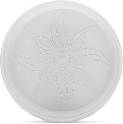 Mintra Garden Pots, 4 Pack Bulk Plastic Plant Pots with Drainage Tray, Round Indoor & Outdoor Decorative Planters with Drain Holes for Flowers, Herbs & Plants, 15cm Diameter – White, 5.9 in