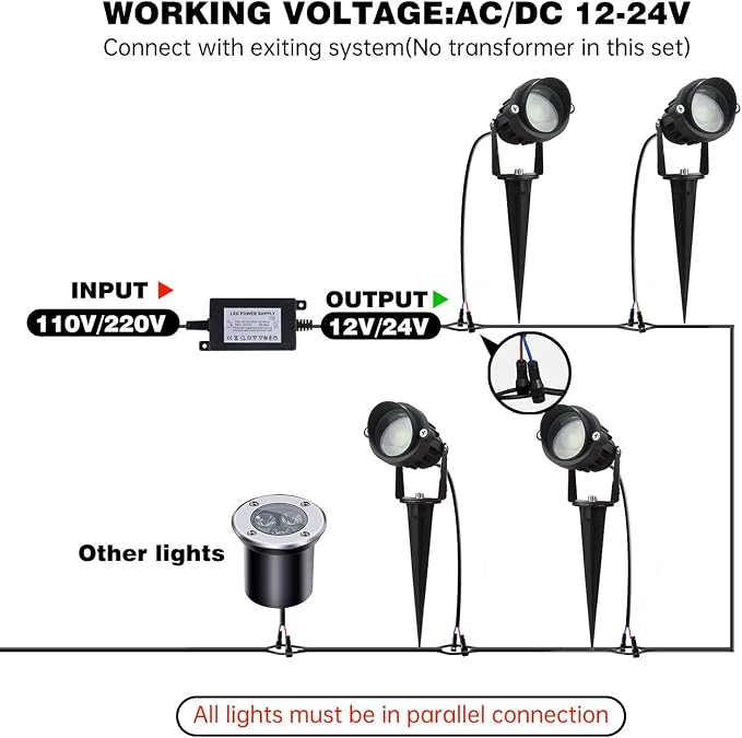 LAVAED 10W LED Landscape Lights 12V Outdoor Spotlight with Connectors Low Voltage Landscape Lighting Warm White Waterproof Yard Uplight(6 Pack)