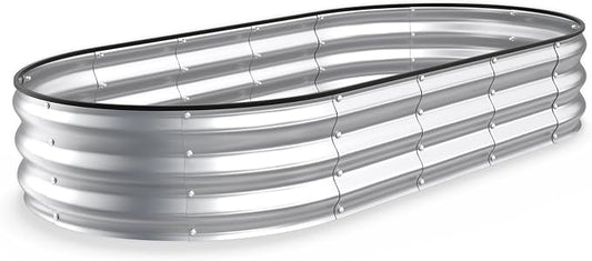 Kesfitt Raised Garden Bed, 6x3x1 FT Galvanized Steel Metal Raised Garden Bed, Oval Open-Bottom Design, 12-Inch Deep for Outdoor Vegetable & Herb Gardening, Silver