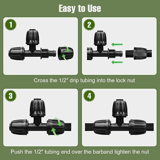 24 Pack 1/2 Inch Drip Irrigation Fittings Kits, 3/4" to 1/2" Adapter and Tee | Elbow | Coupler Connectors | End Caps | Shut Off Valve for 1/2" Drip Irrigation Tubing, Anti-Leak Drip Irrigation Parts