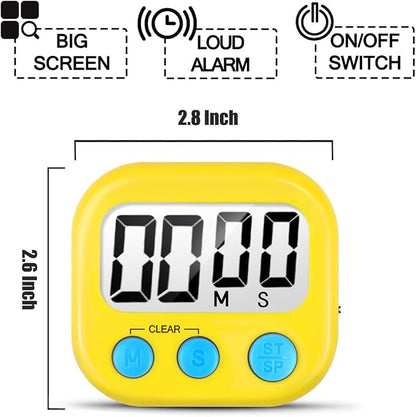 2 Pack Digital Kitchen Timer for Cooking Big Digits Loud Alarm Magnetic Backing Stand Cooking Timers for Baking Yellow