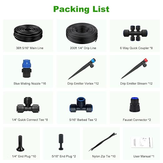 236FT Drip Irrigation System Kit New Quick-Connect, Automatic Garden Watering Misting System for Greenhouse, Yard, Lawn, Plant with 5/16 inch Hose 1/4 inch Distribution Tubing and Accessories
