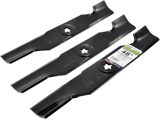 MaxPower 561735B USA MADE 3 Blade Set | For Many 48 in. Cut Craftsman, Husqvarna, Poulan Mowers Replaces OEM #'s 173920, 180054, 532180554, 575938201, PP24005