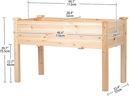 Raised Garden Bed with Legs, 48x24x30 inch Wood Elevated Planter with Protective Liner for Vegetable Flower Herb, Outdoor Planter Box Kit for Balcony Patio Backyard, Natural