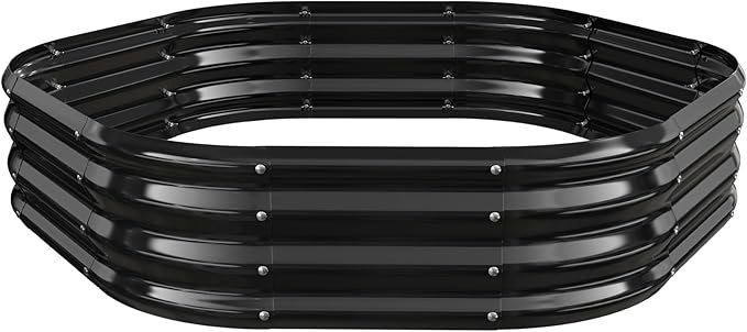 Hexagon Raised Garden Bed, 48 Inch Diagonal & 12 Inch Tall, Galvanized Steel Planter Box with Wave-Shaped Metal Panels for Outdoor Flower,Tree,Herb & Vegetable Garden (Black, 4FT X 1FT)