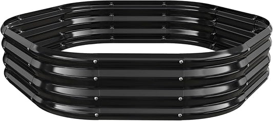 Hexagon Raised Garden Bed, 48 Inch Diagonal & 12 Inch Tall, Galvanized Steel Planter Box with Wave-Shaped Metal Panels for Outdoor Flower,Tree,Herb & Vegetable Garden (Black, 4FT X 1FT)