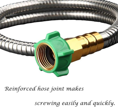 BEAULIFE 50 ft Metal Garden Hose, Solid Brass Fittings, 304 Stainless Steel Heavy Duty, No-Leak & Kink Free, Brass Garden Hose Nozzle Flexible for Yard, RV, Pet Bath, Outdoor Garden