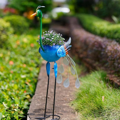 Peacock Decor Planter for Outdoor Plants, Metal Planters with Drainage Peacock Gifts for Women Mother, Garden Planters Decor Peacocks for Outside Patio, Lawn, Yard, Porch