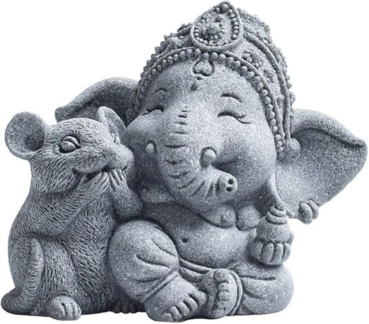 livelyfish Small Elephant Statue Sandstone Figurine Hindu Meditation Buddha Sculpture for Fish Tank Aquarium Decoration (C)